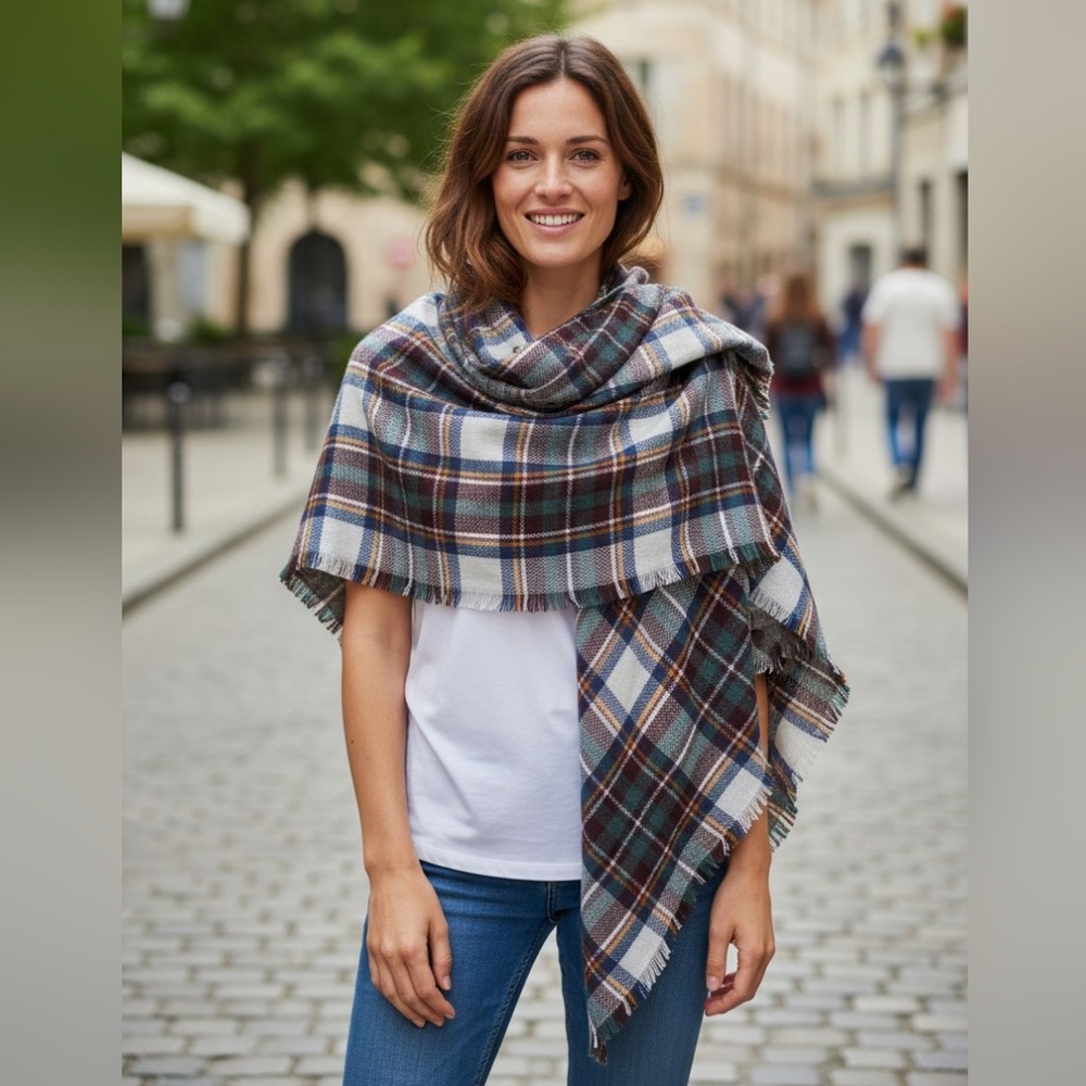 Plaid Multicolor Scarf / Wrap / Throw for Women 100% Acrylic